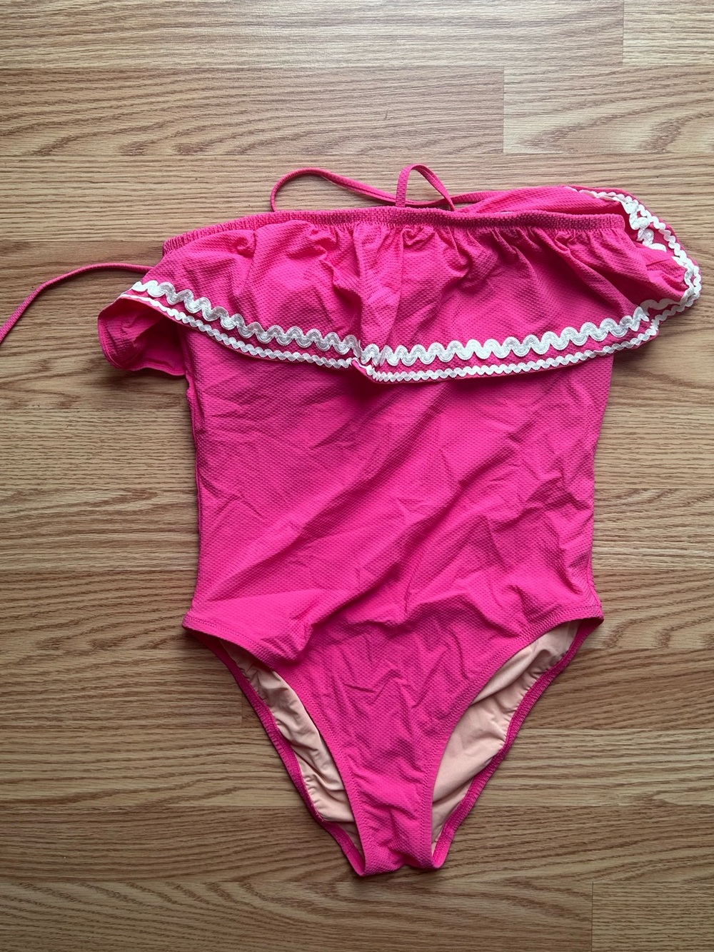 J Crew Swimsuit Pink Ruffled One Shoulder One Piece Size 6 Lace Bathing Suit NWT